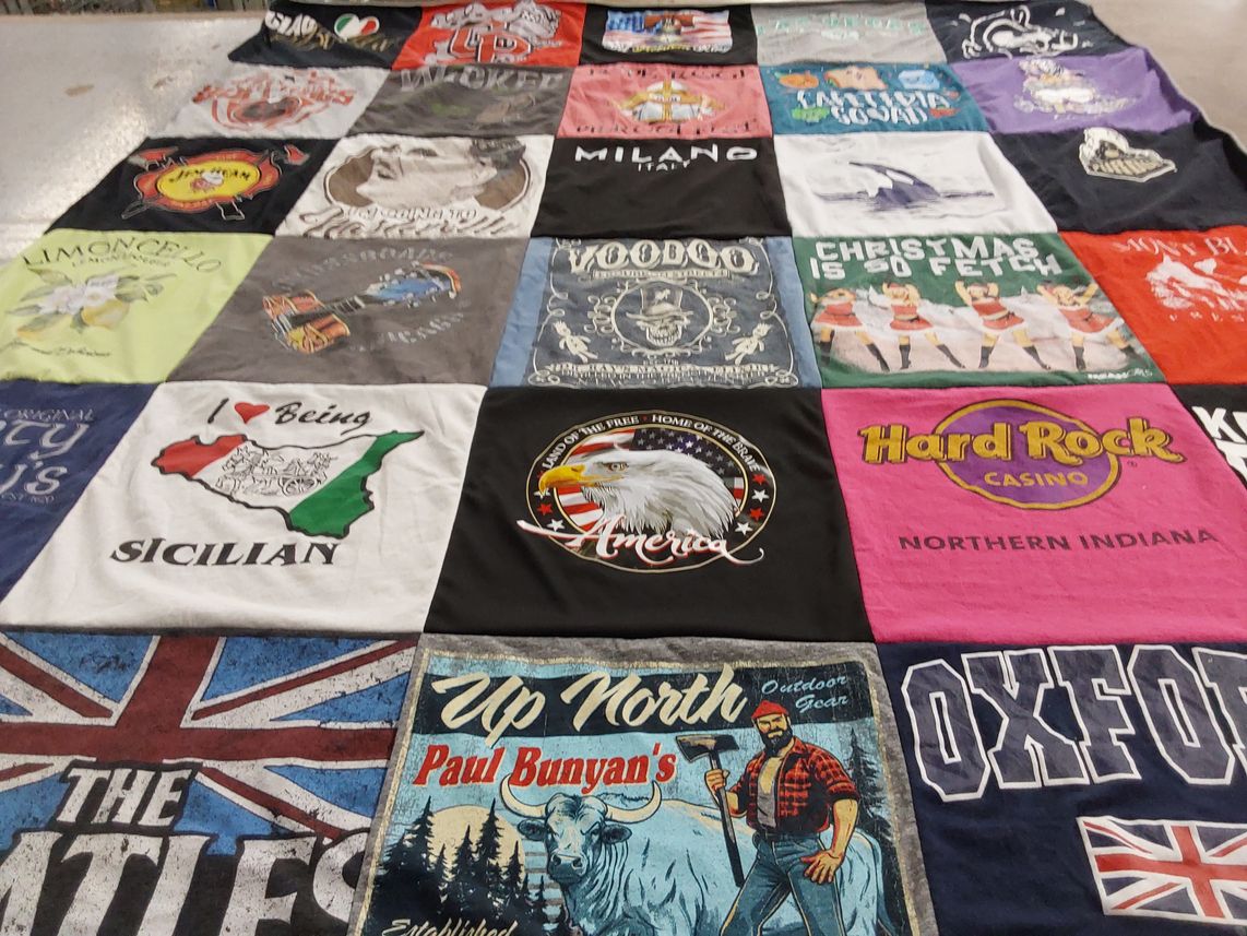 T-shirt quilt with culture, travel themes by Karen from IN