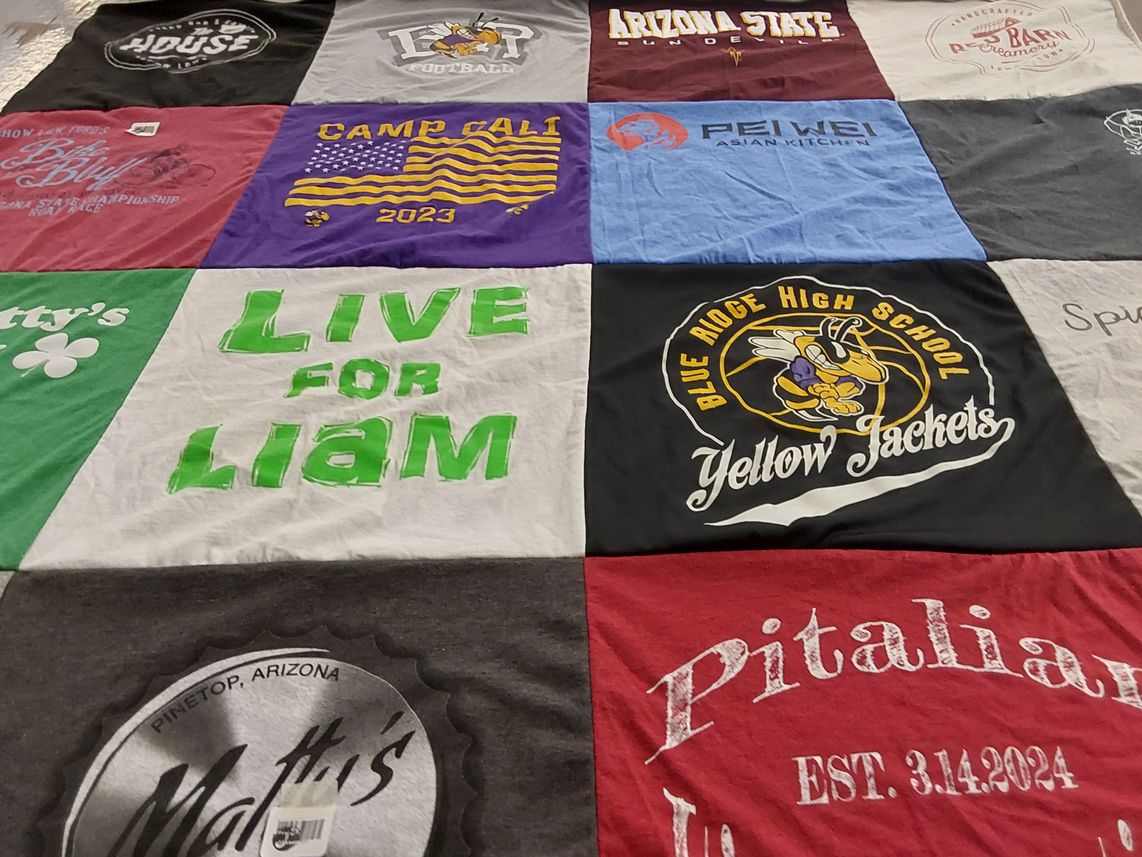T-shirt quilt featuring blue ridge high school yellow jackets by Laurie from AZ