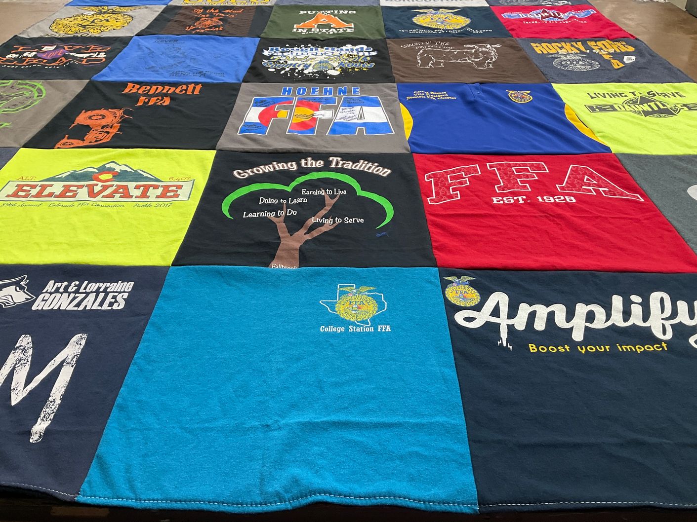 T-shirt quilt from college station high school by Alma from CO