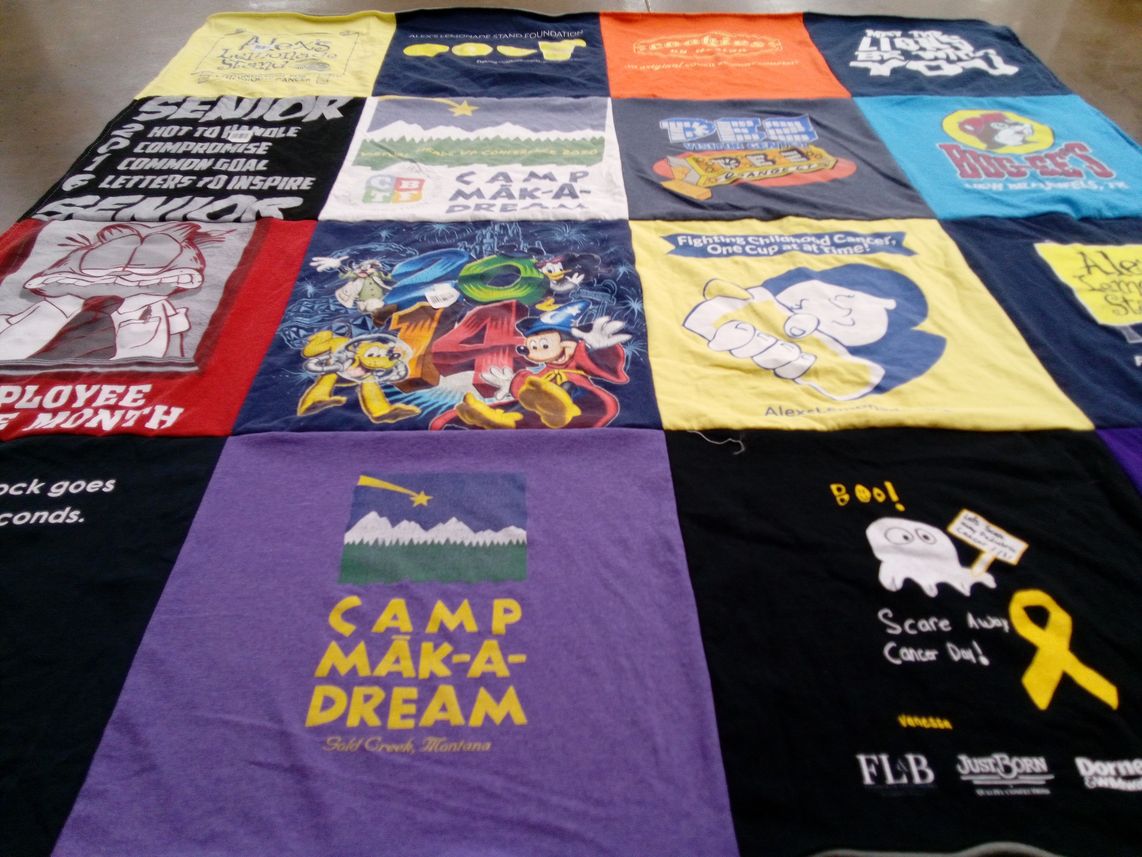 T-shirt quilt with cancer awareness, childhood cancer themes by James from PA