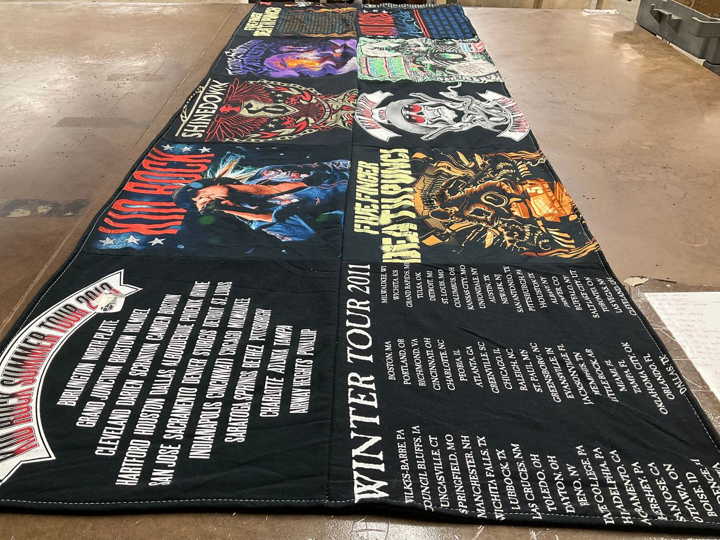 T-shirt quilt with music, concerts themes by Erin from WA