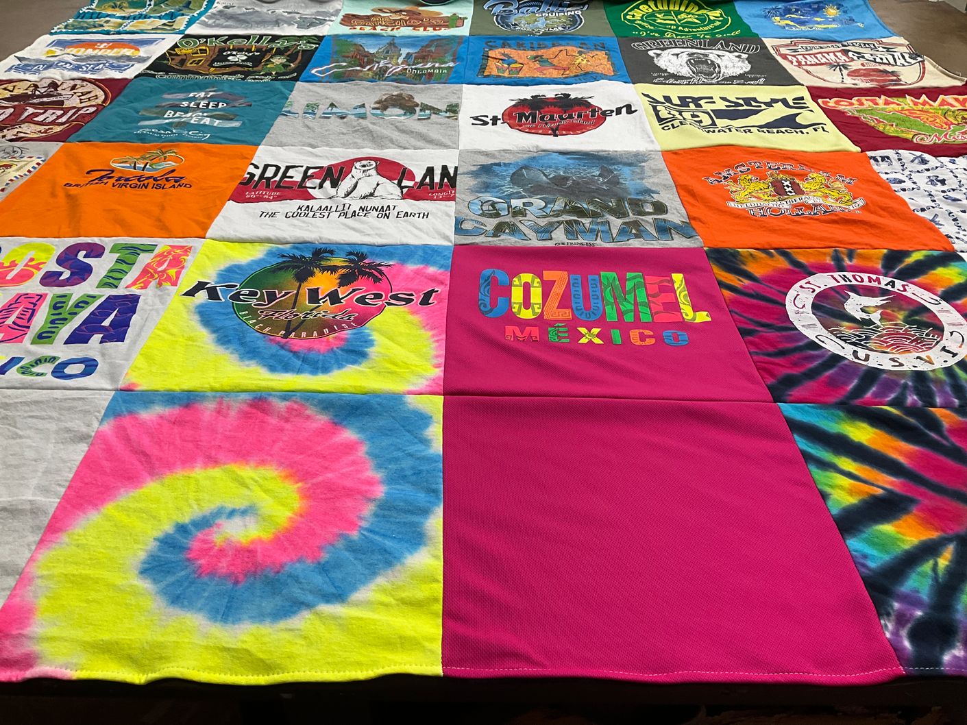 T-shirt quilt with travel, beaches themes by David from FL