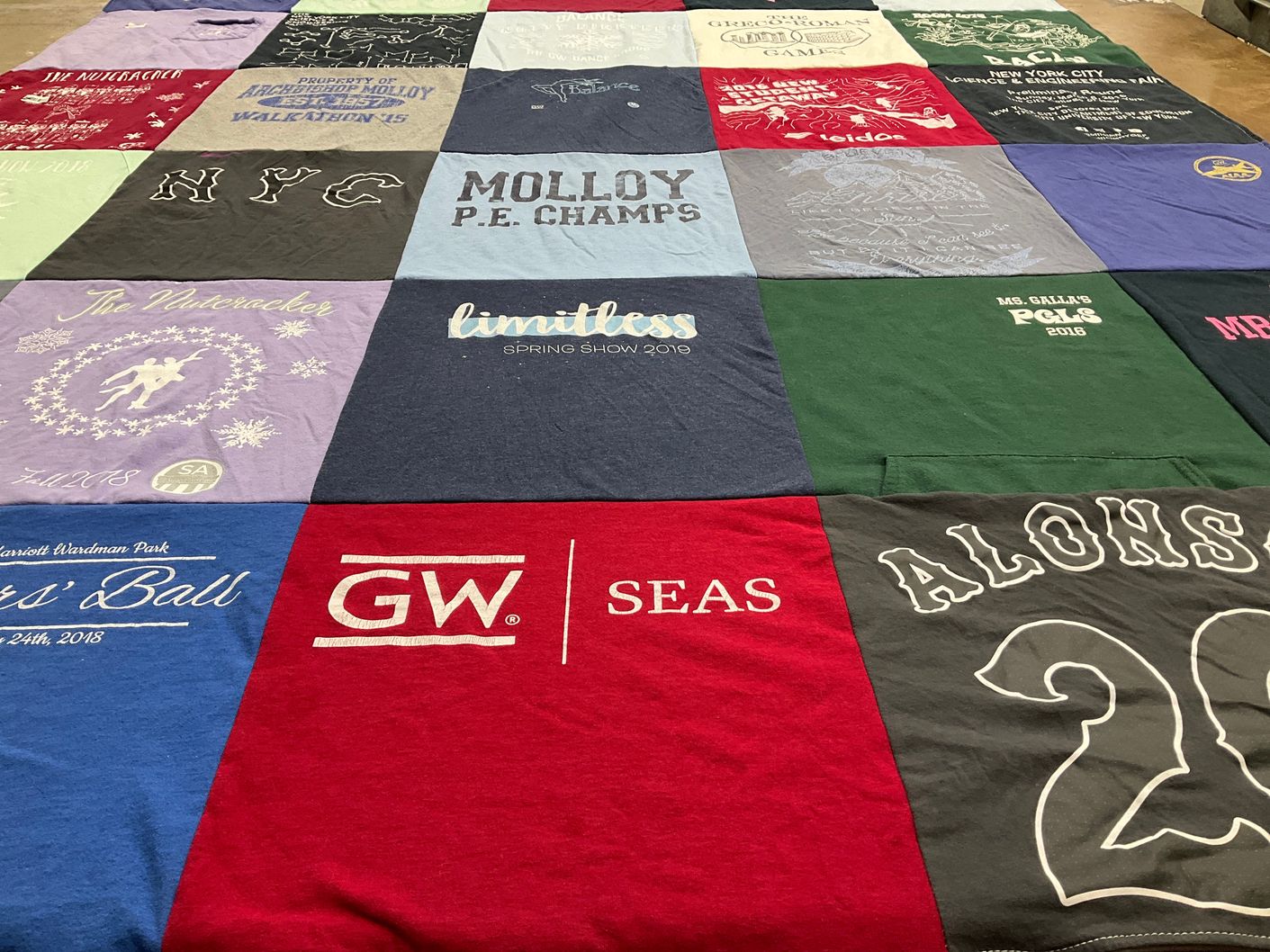 T-shirt quilt from george washington university, molloy college by Samantha from NY