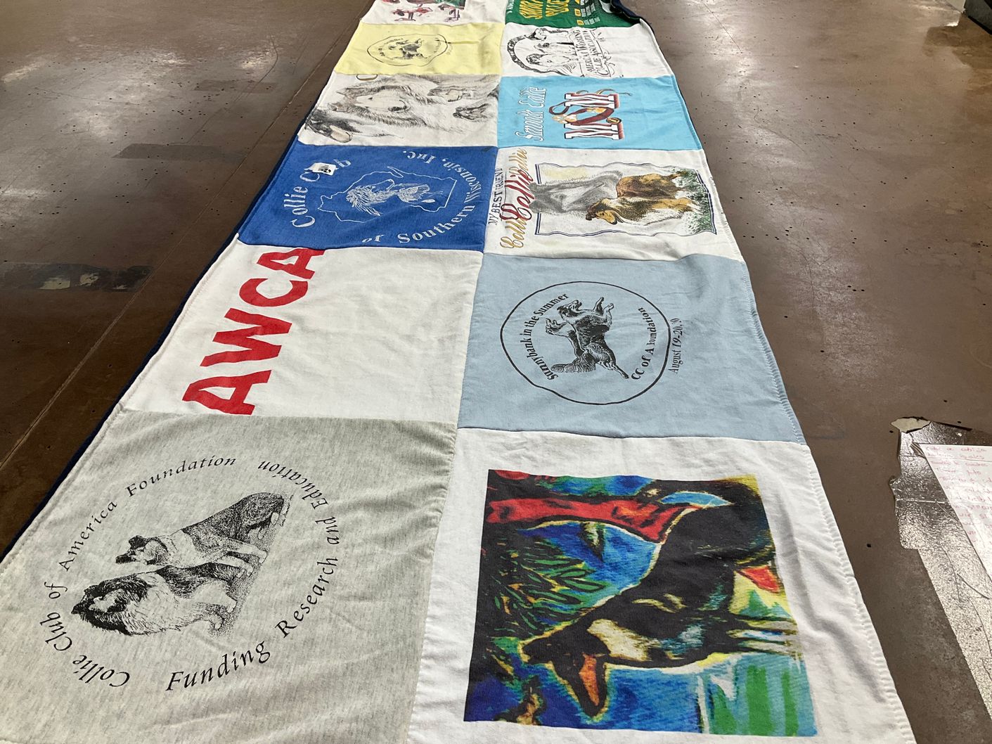 T-shirt quilt with dogs, collies themes by Ellen J from FL