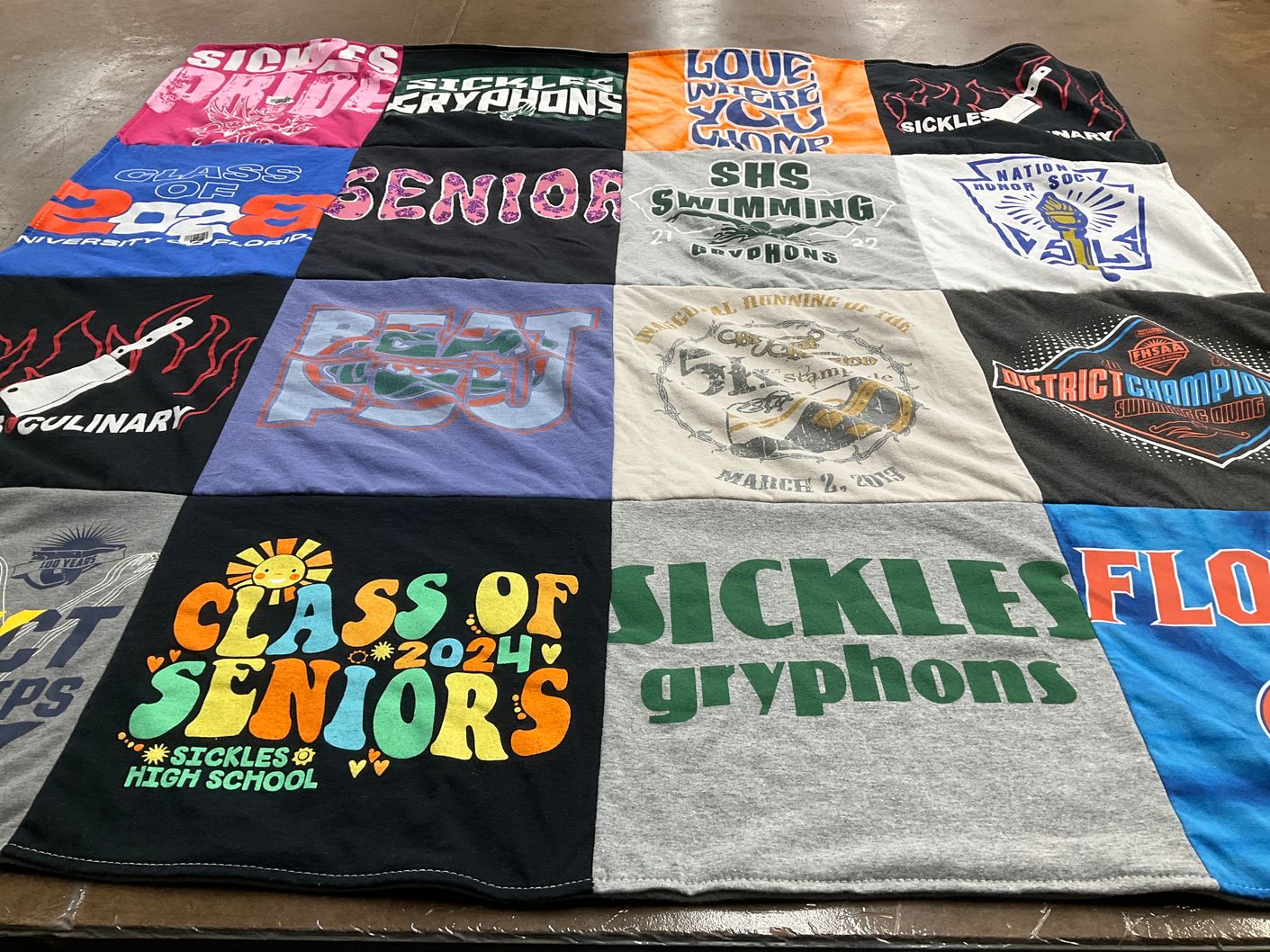 T-shirt quilt featuring sickles high school, swimming team by Diane from FL