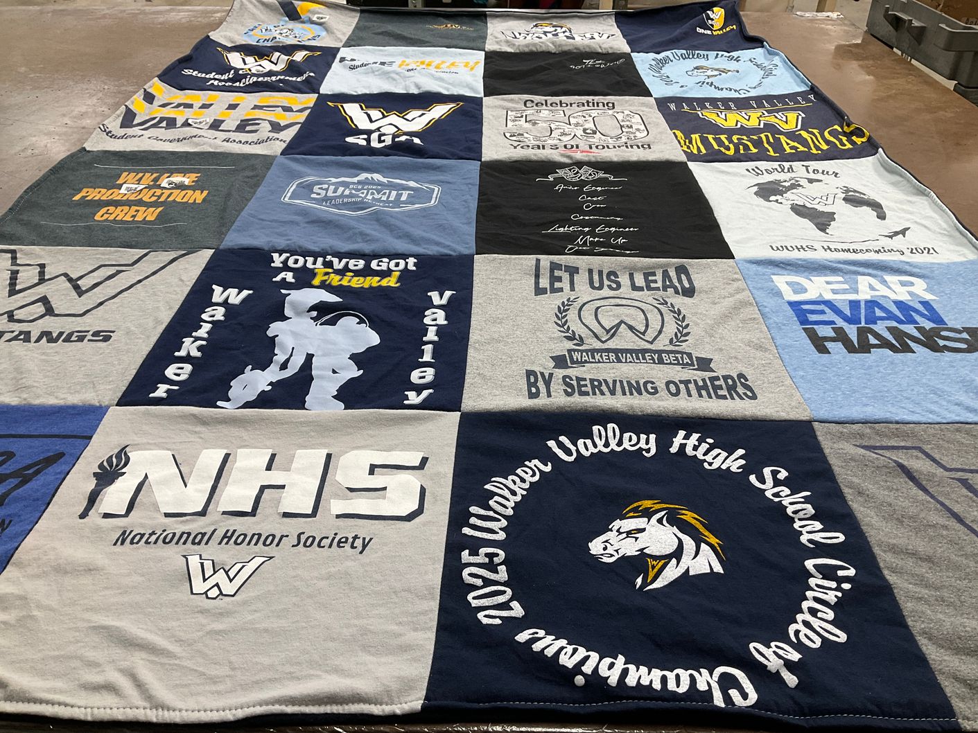 T-shirt quilt featuring walker valley mustangs by Audra Brooke from TN