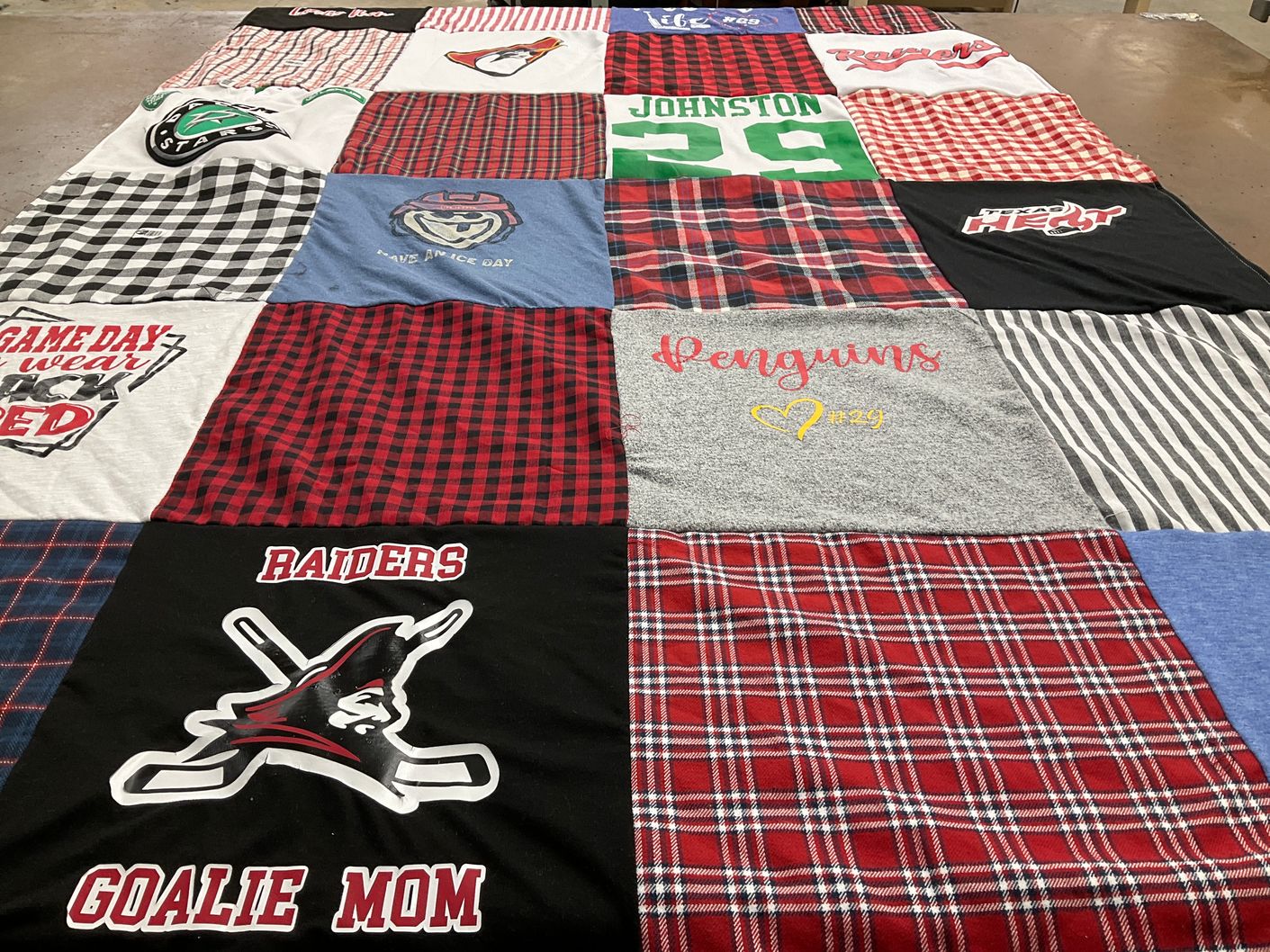 T-shirt quilt featuring raiders, penguins by Melinda from TX