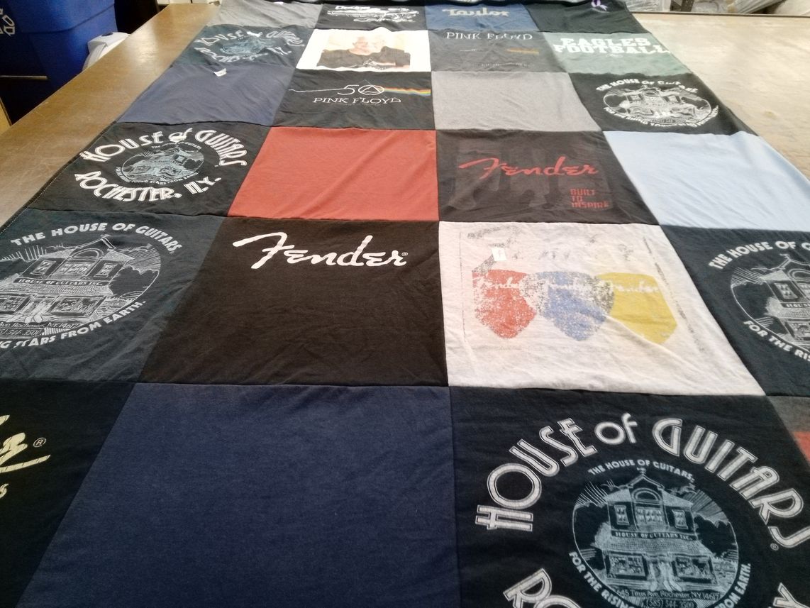 T-shirt quilt with music, guitars themes by Susan from FL