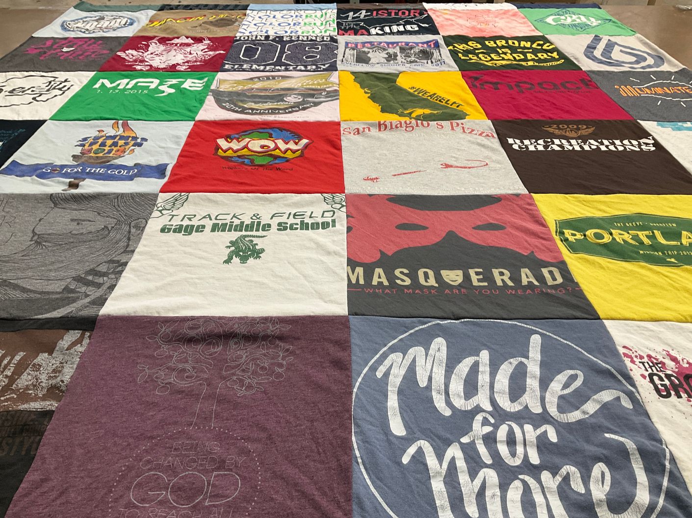 T-shirt quilt from gage middle school by Heidi from CA