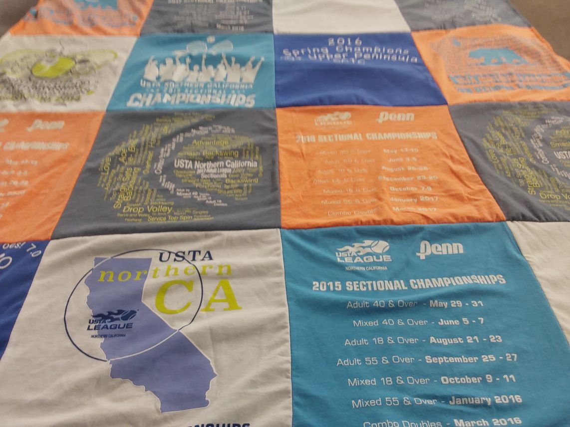 T-shirt quilt with tennis themes by Fara from CA