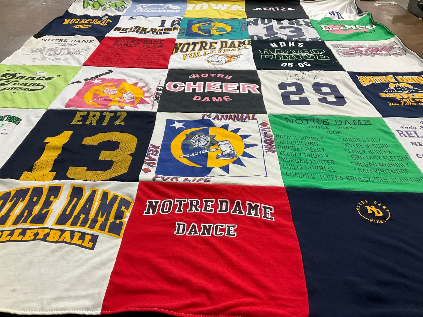 T-shirt quilt featuring notre dame dance team, notre dame volleyball team by Andrea from NC