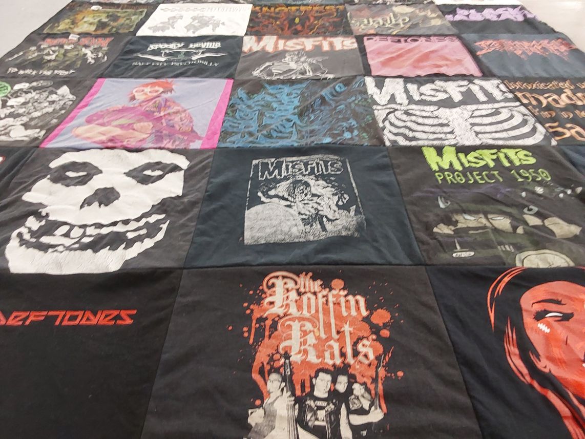 T-shirt quilt with music, punk themes by Kamee from UT