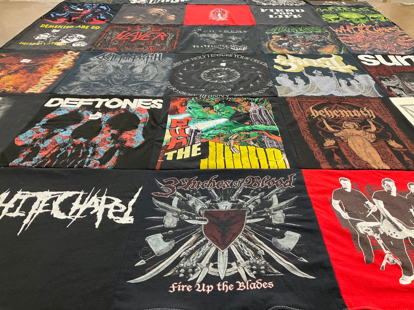 T-shirt quilt with heavy metal, music themes by Kamee from UT