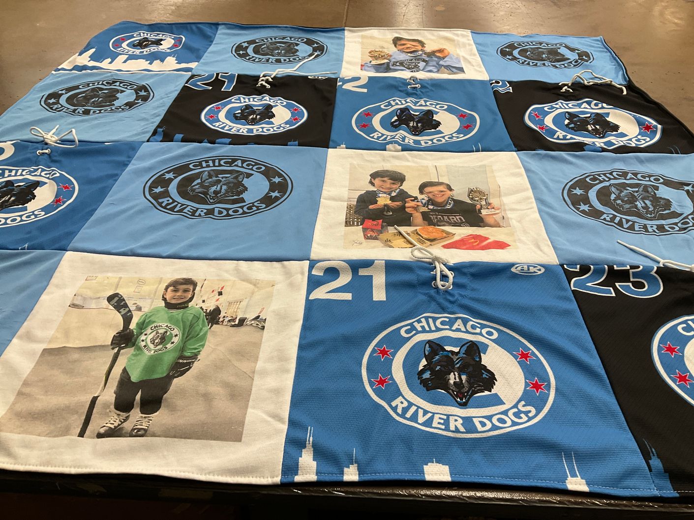 T-shirt quilt featuring chicago river dogs by William from IL