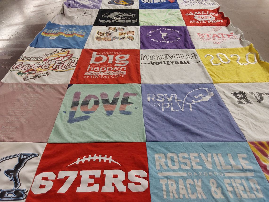T-shirt quilt featuring roseville raiders track & field, roseville volleyball by Jennifer from MN