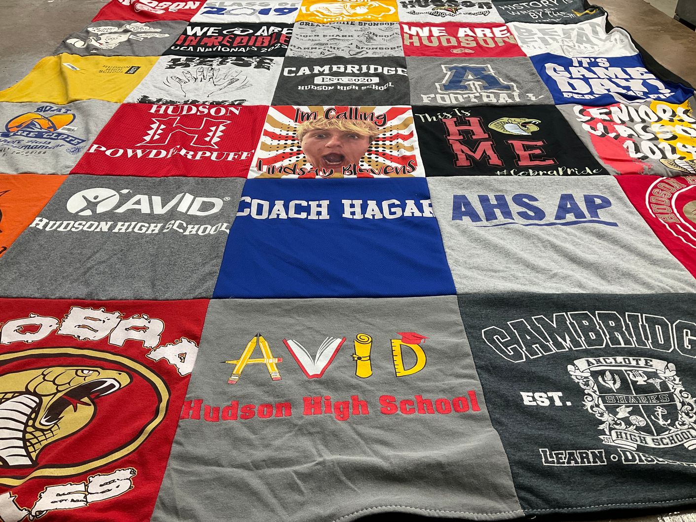 T-shirt quilt featuring hudson high school football, hudson high school cobras by Courtney from FL