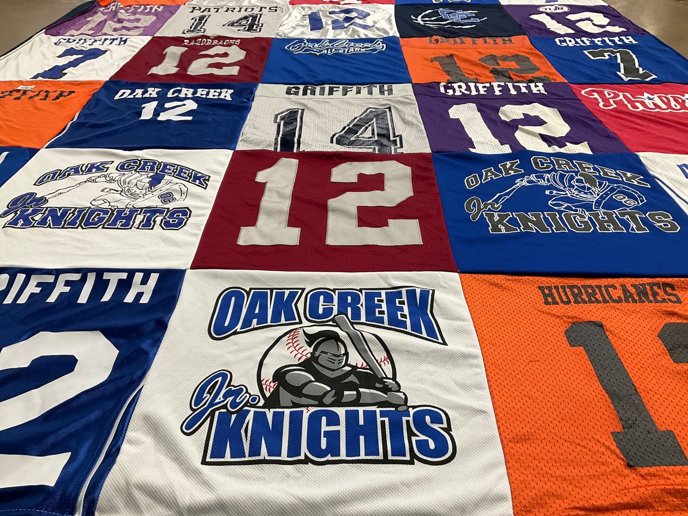 T-shirt quilt featuring oak creek knights by Dana from WI