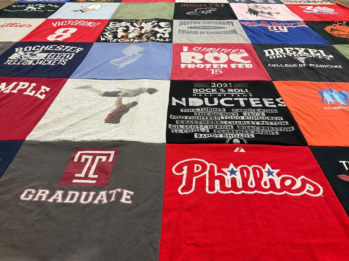 T-shirt quilt featuring philies, giants by Lindsay from CT