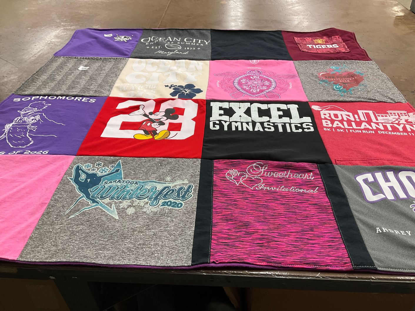 T-shirt quilt with gymnastics, running themes by Deborah from NC