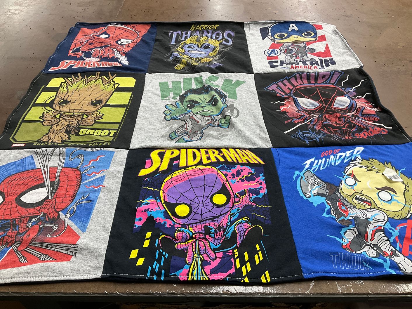 T-shirt quilt with marvel, comics themes by Irene from CA