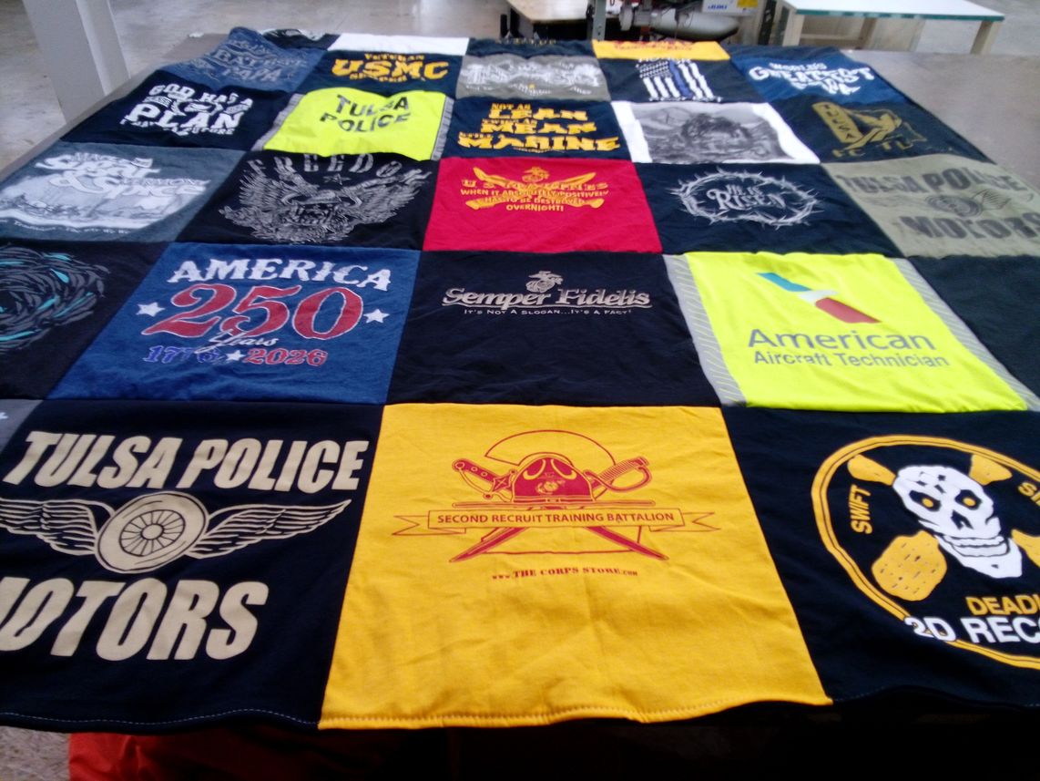 T-shirt quilt with military, law enforcement themes by Judith from OK