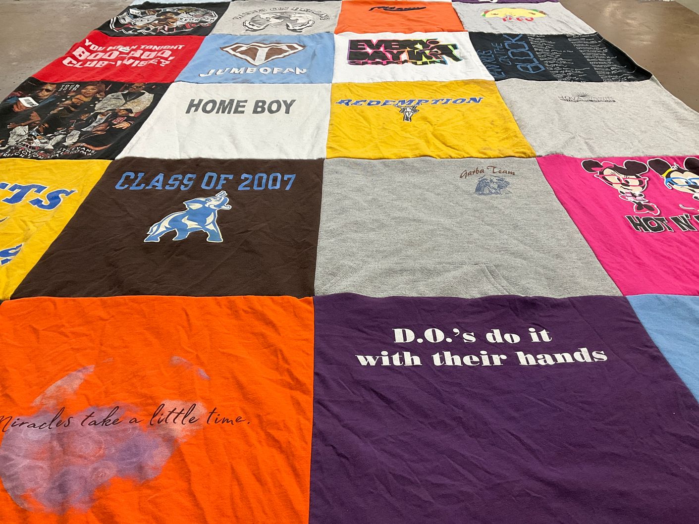 T-shirt quilt with school, class themes by Meghna from PA