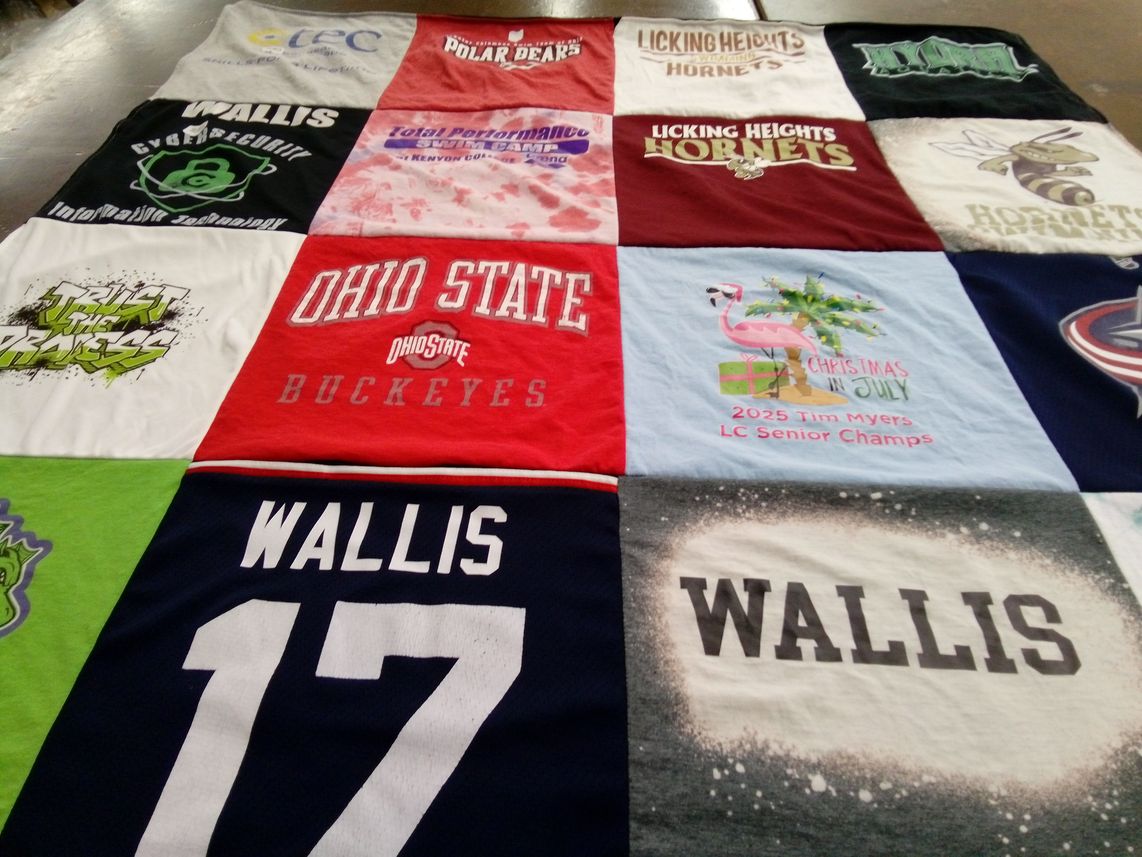 T-shirt quilt featuring ohio state buckeyes, licking heights hornets by Peyton from OH