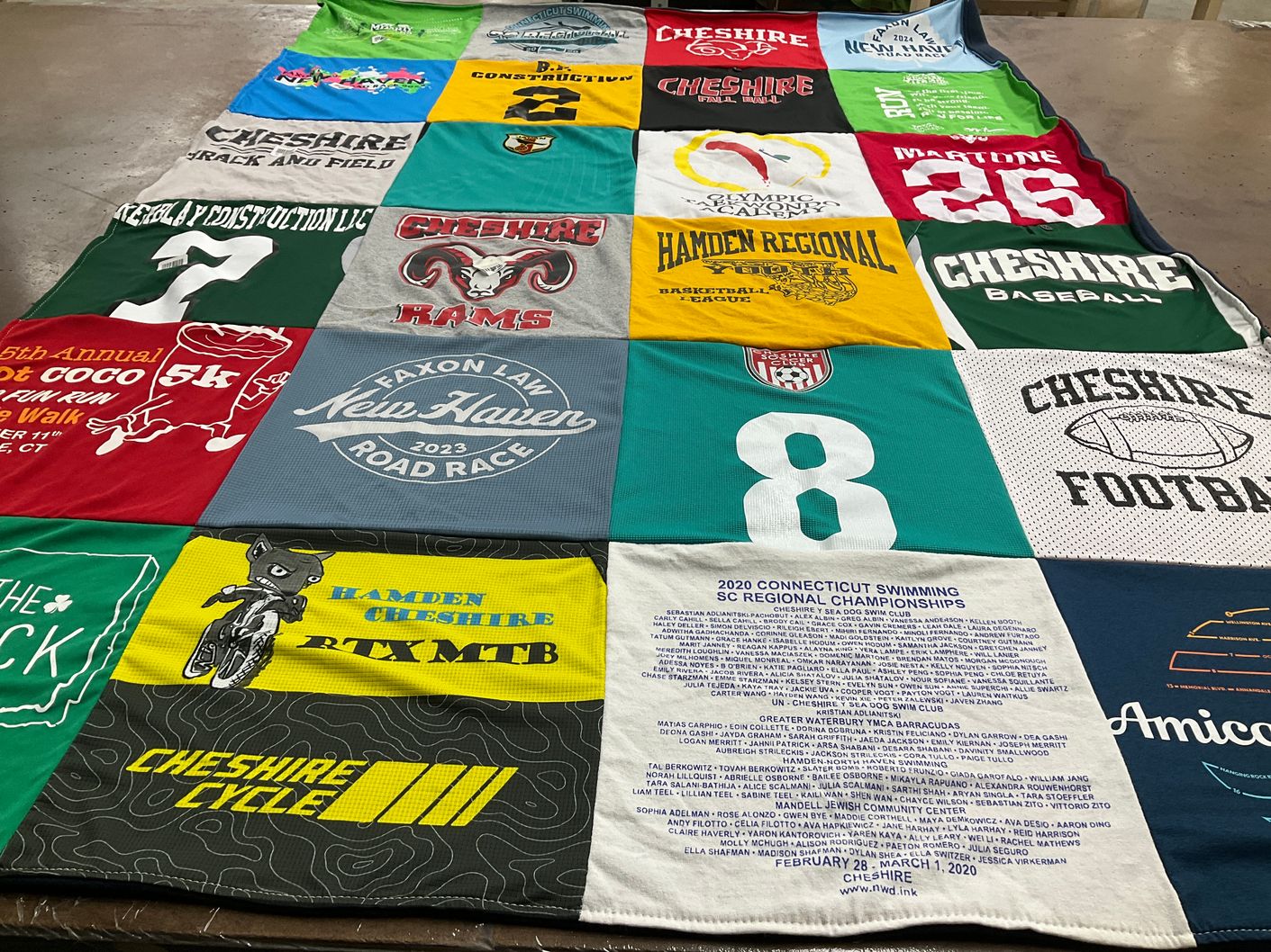 T-shirt quilt featuring cheshire rams, hamden cheshire by Nicole from CT