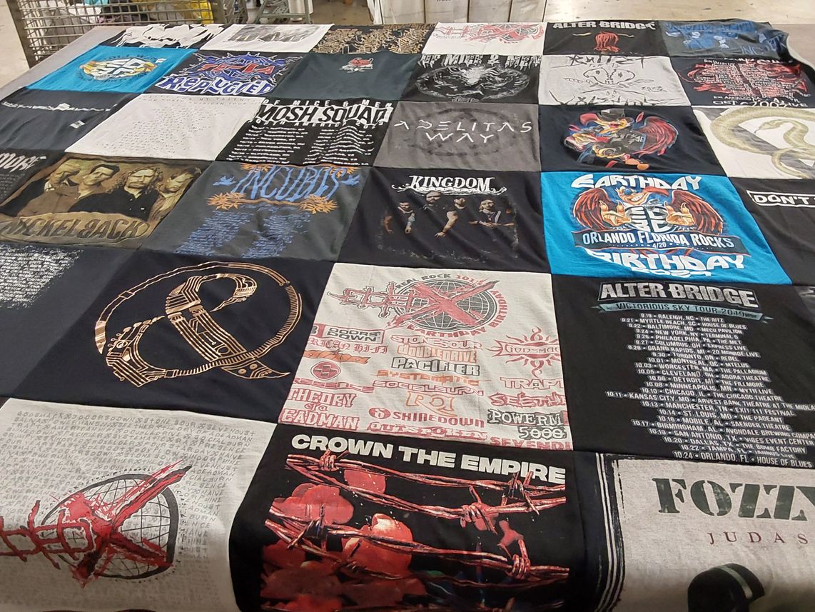 T-shirt quilt with music, concerts themes by Tara from FL