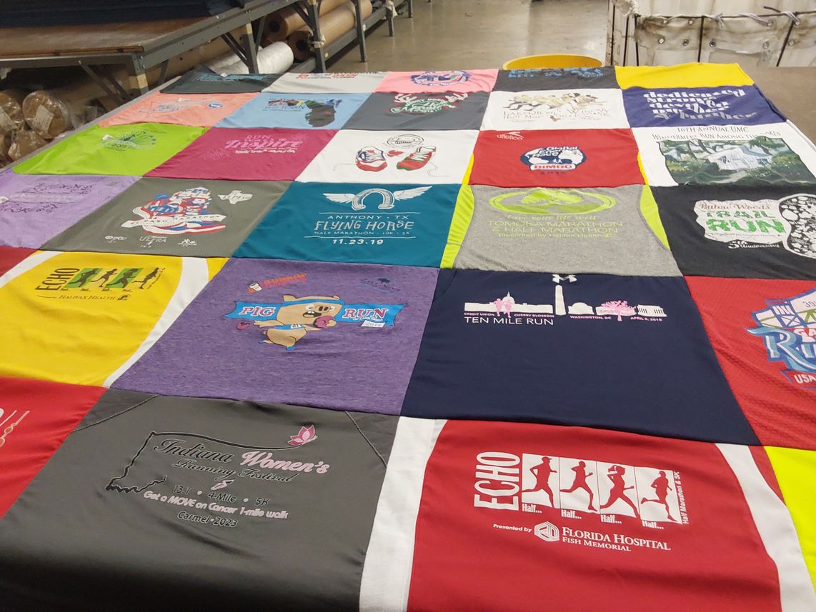 T-shirt quilt with running, fitness themes by Jessica from IN