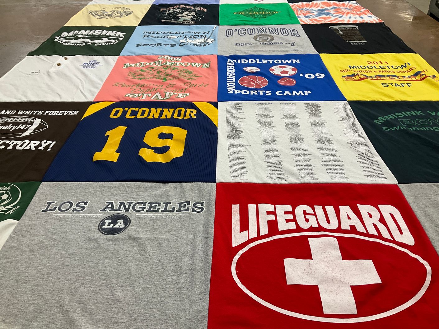 T-shirt quilt from minisink valley high school, middletown high school by Kathryn from NY
