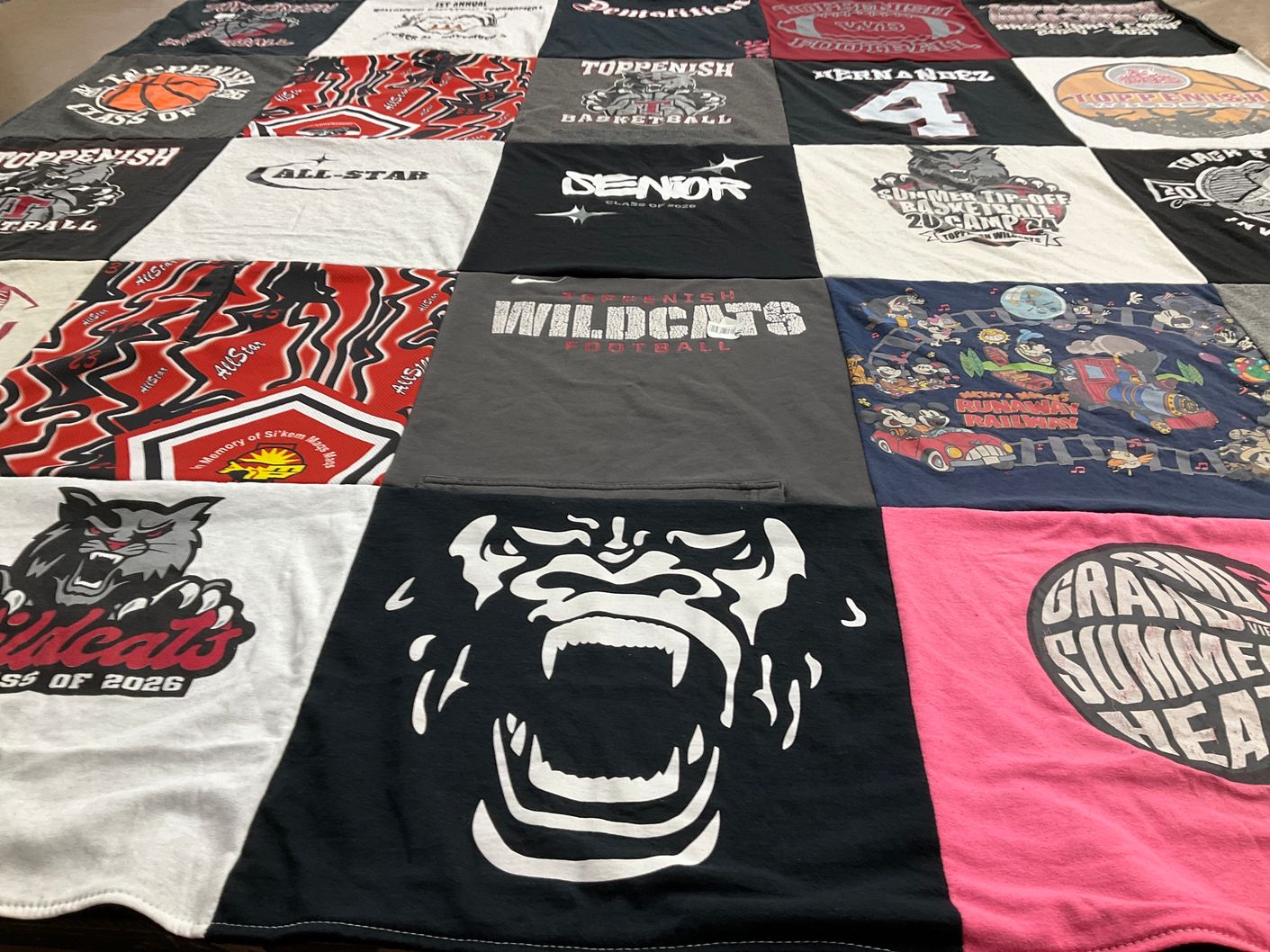 T-shirt quilt featuring toppenish high school basketball, toppenish high school football by Theresa from WA