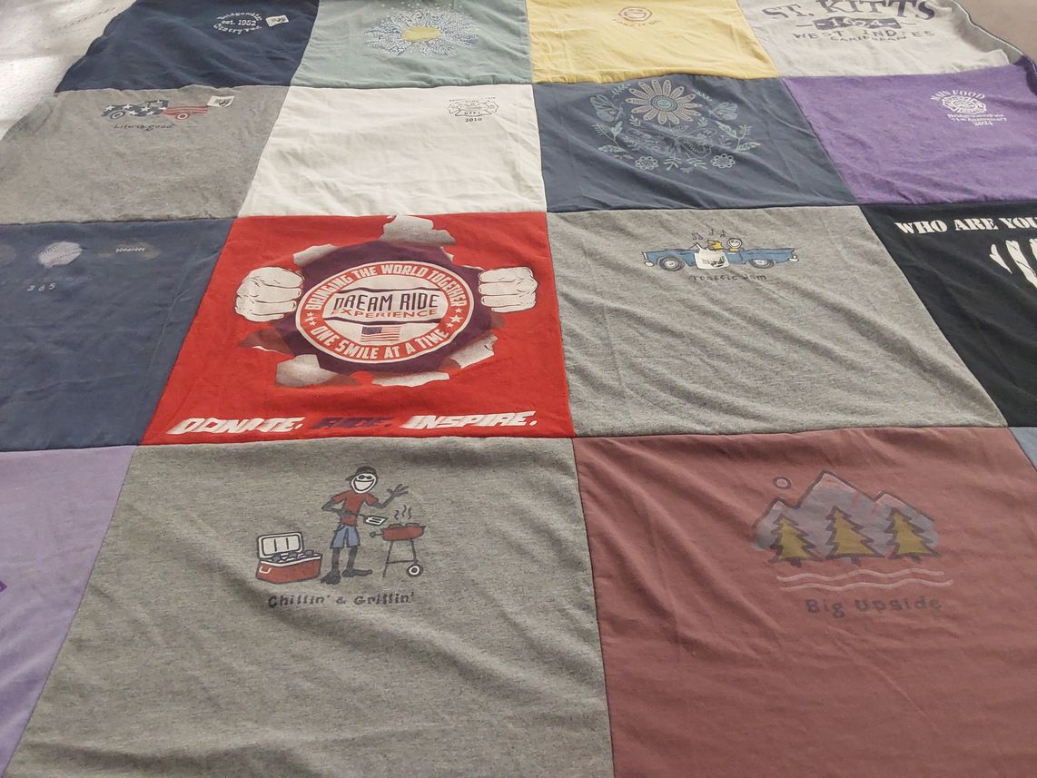 T-shirt quilt with outdoor, cooking themes by Alanna from CT
