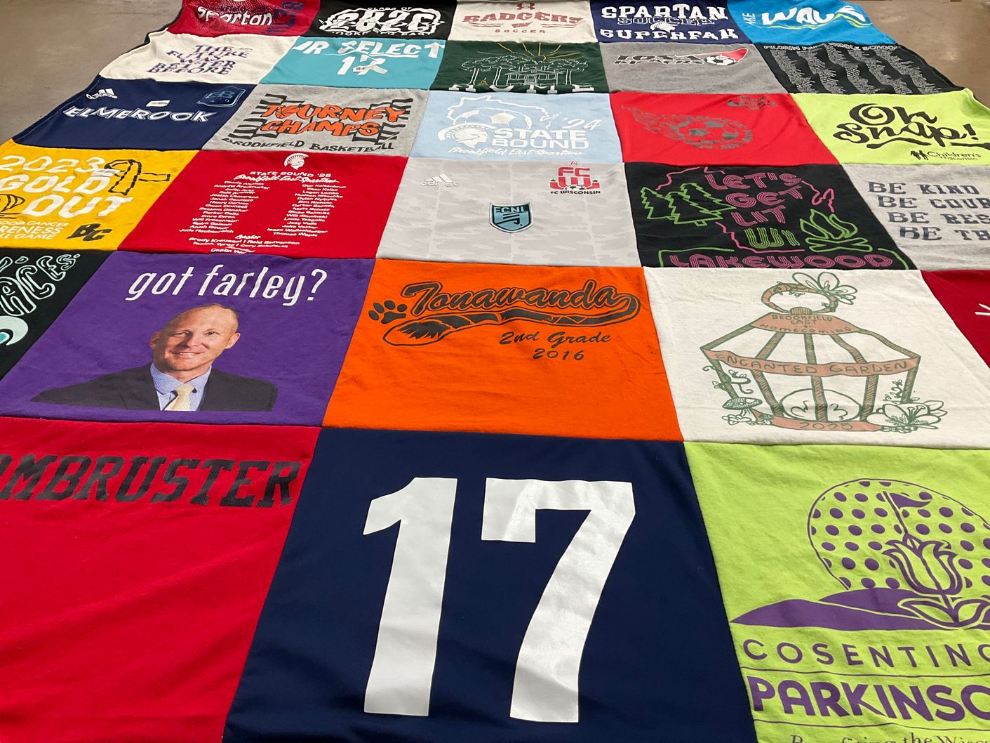 T-shirt quilt featuring badgers, spartan by Jen from WI