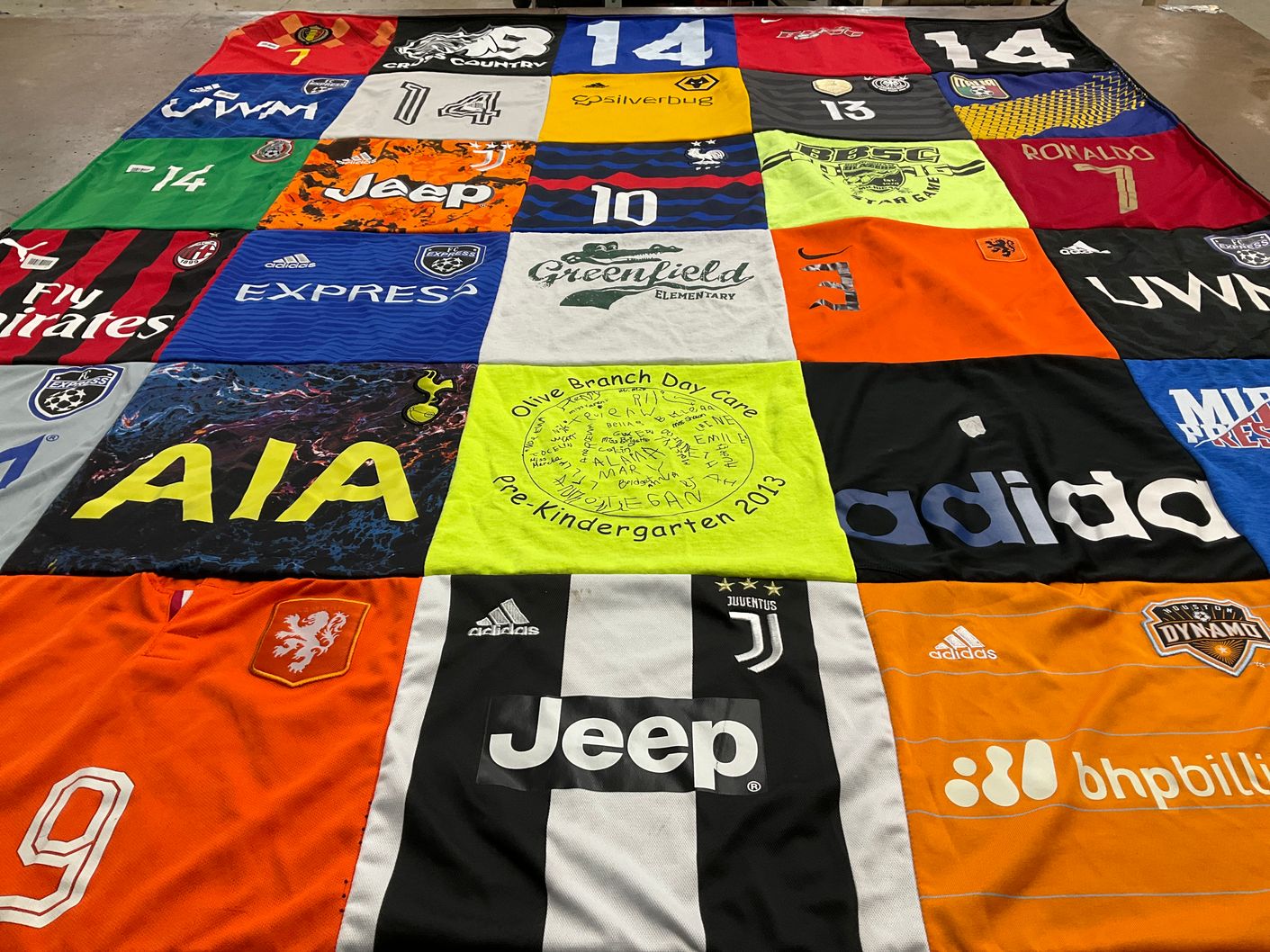 T-shirt quilt featuring juventus football club, tottenham hotspur football club by Kimm from MI