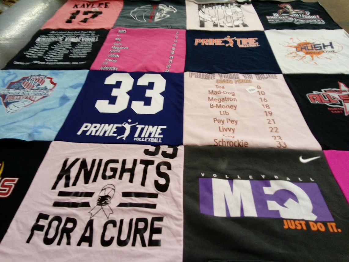 T-shirt quilt with volleyball themes by Kaylee from IL