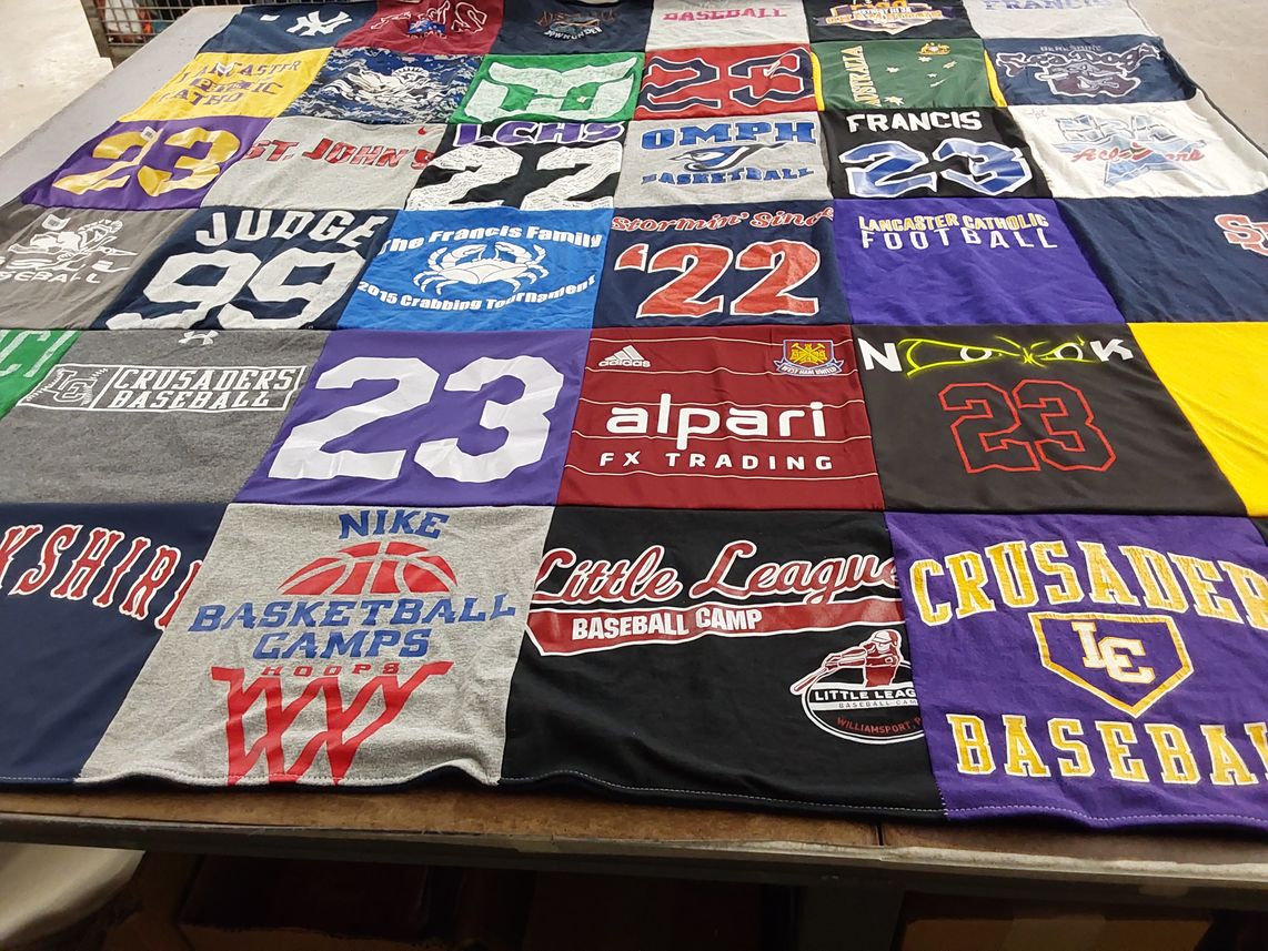 T-shirt quilt featuring crusaders baseball, lchs basketball by Jennifer from PA