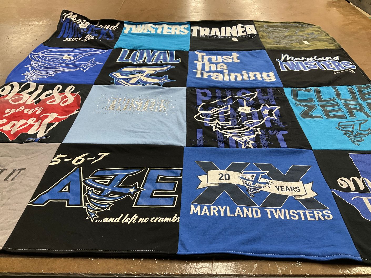 T-shirt quilt with cheerleading, training themes by Samantha from MD