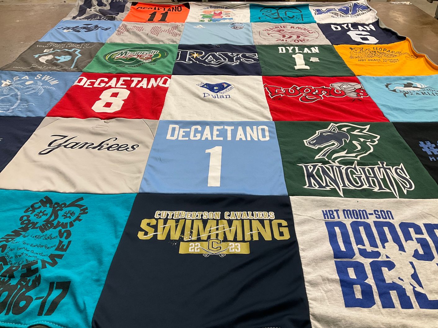 T-shirt quilt featuring cuthbertson high school swimming, knights by Mary from NC