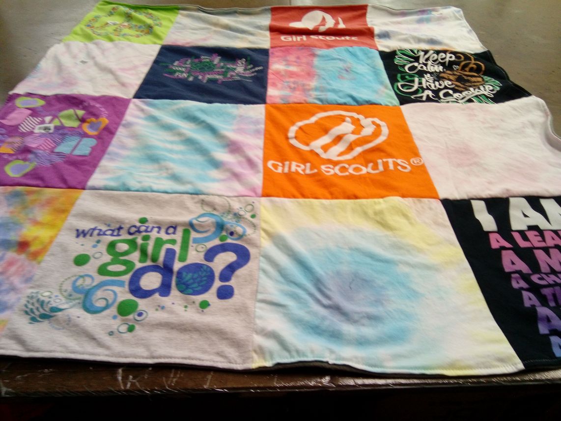 T-shirt quilt with girl empowerment, cooking themes by Stella from KY