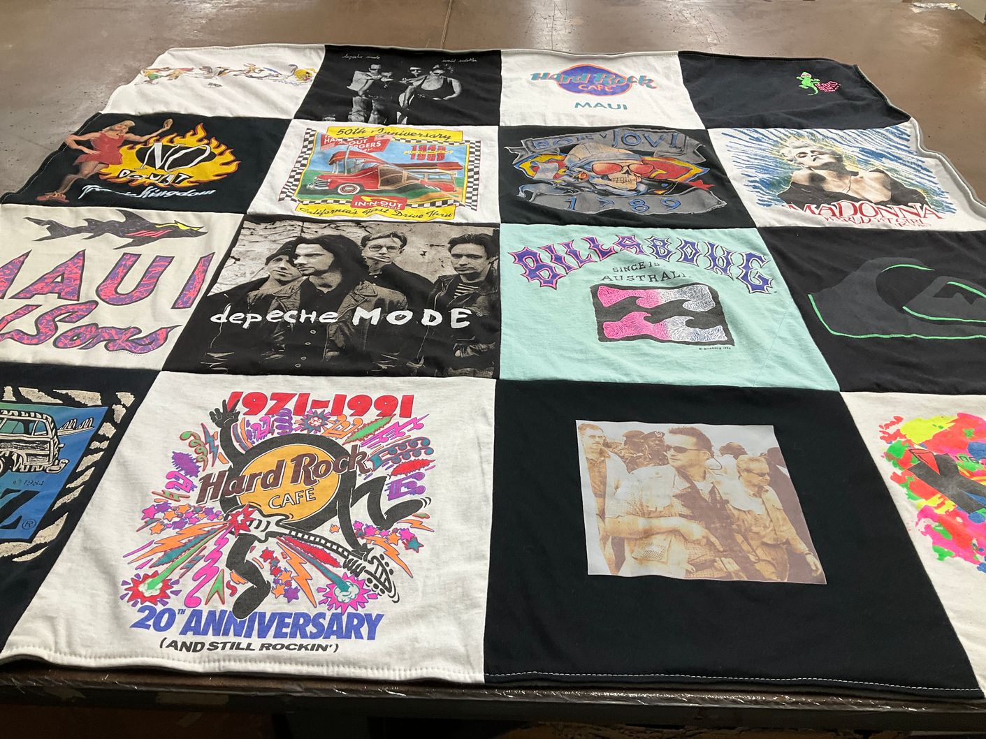 T-shirt quilt with music, travel themes by Bill from CA