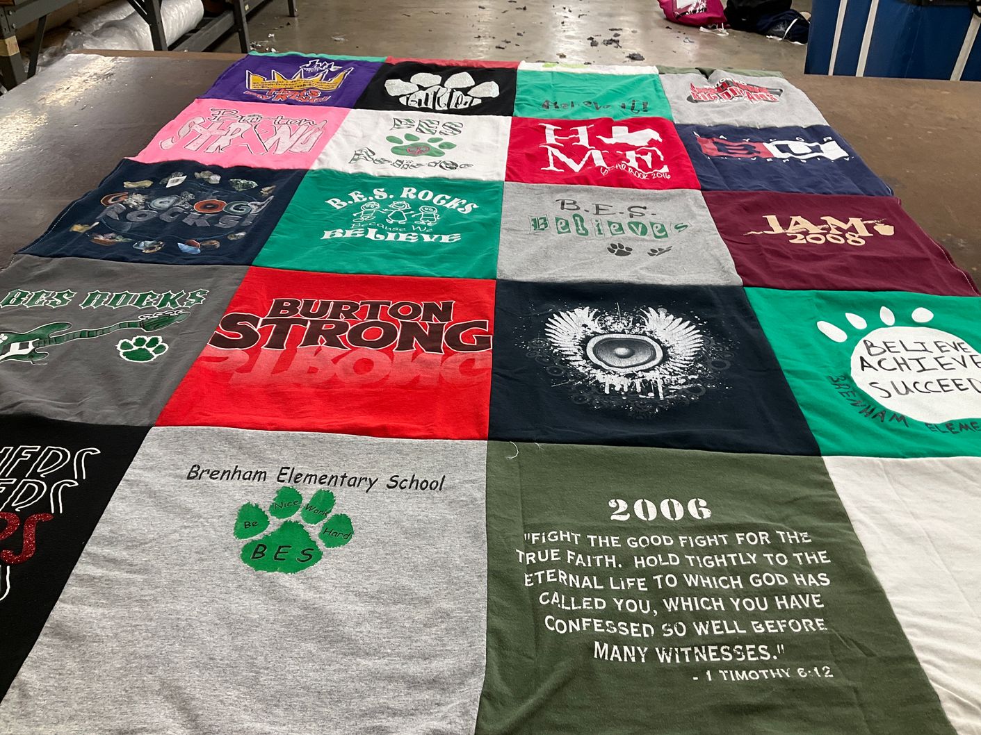T-shirt quilt from brensham elementary school by Carol from TX