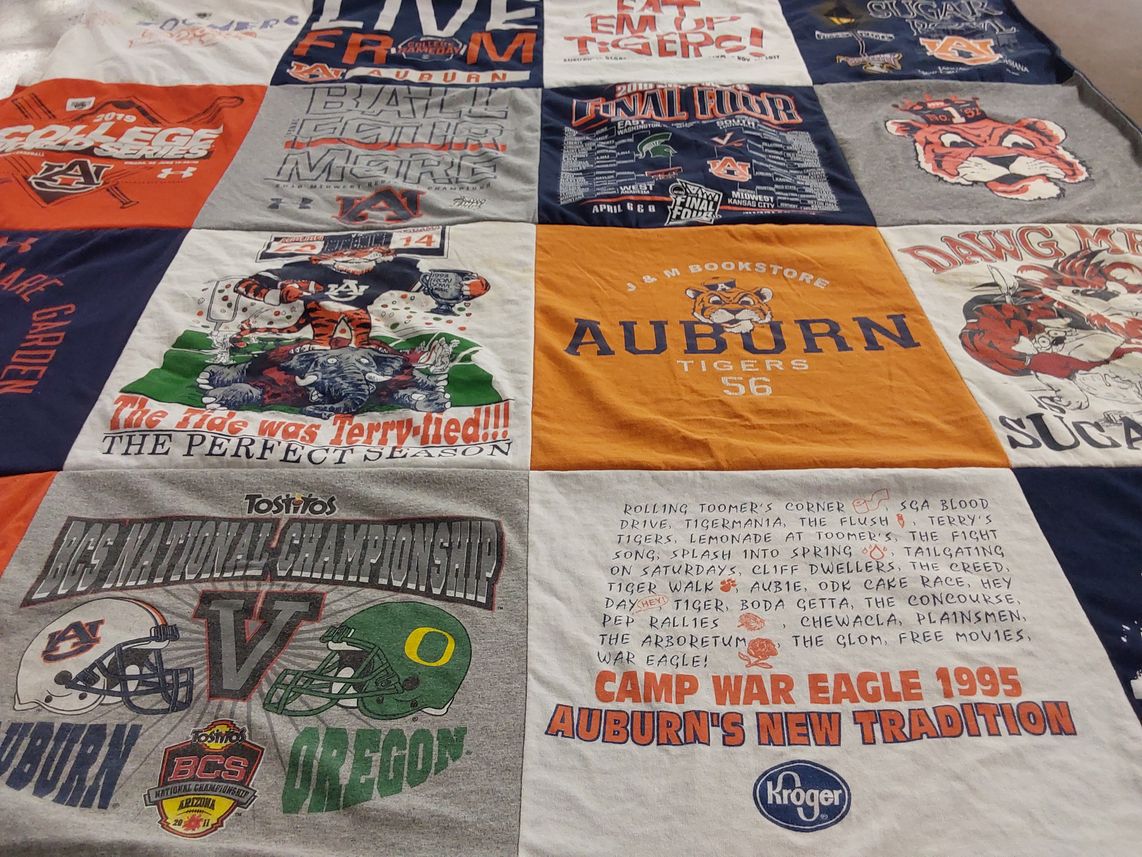 T-shirt quilt featuring auburn tigers by Tom from AL