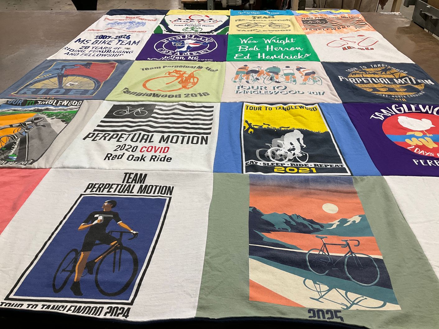 T-shirt quilt with cycling, biking themes by Tammy from NC