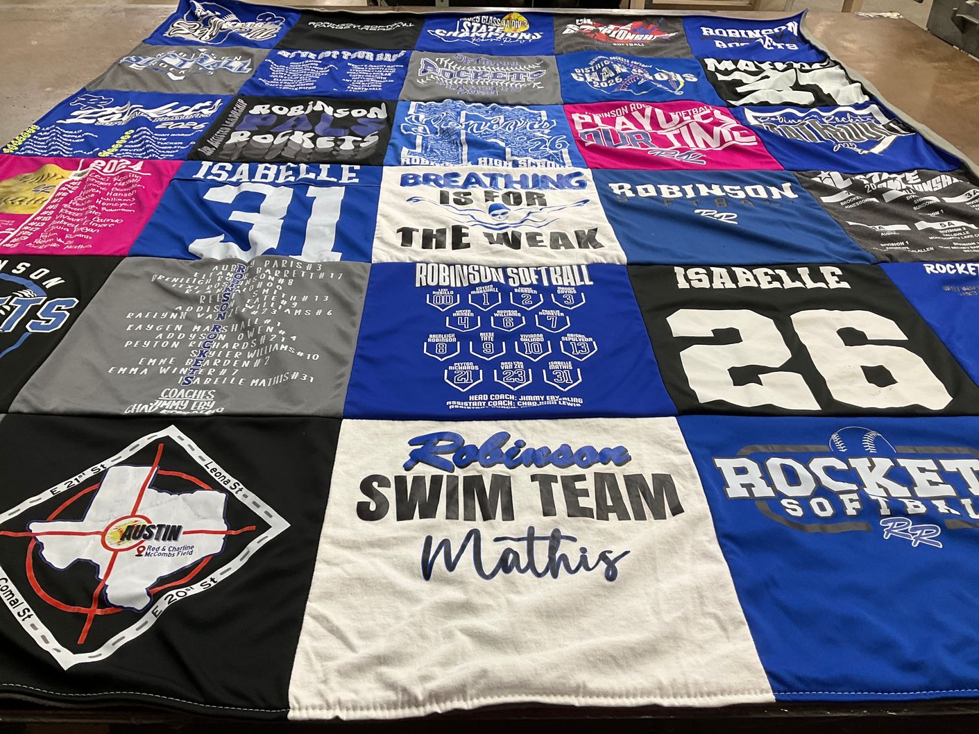 T-shirt quilt featuring robinson rockets by Dusty from TX