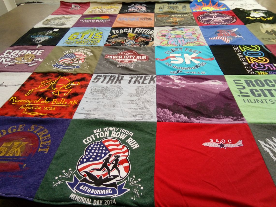 T-shirt quilt with running, sports themes by GRANT from CO