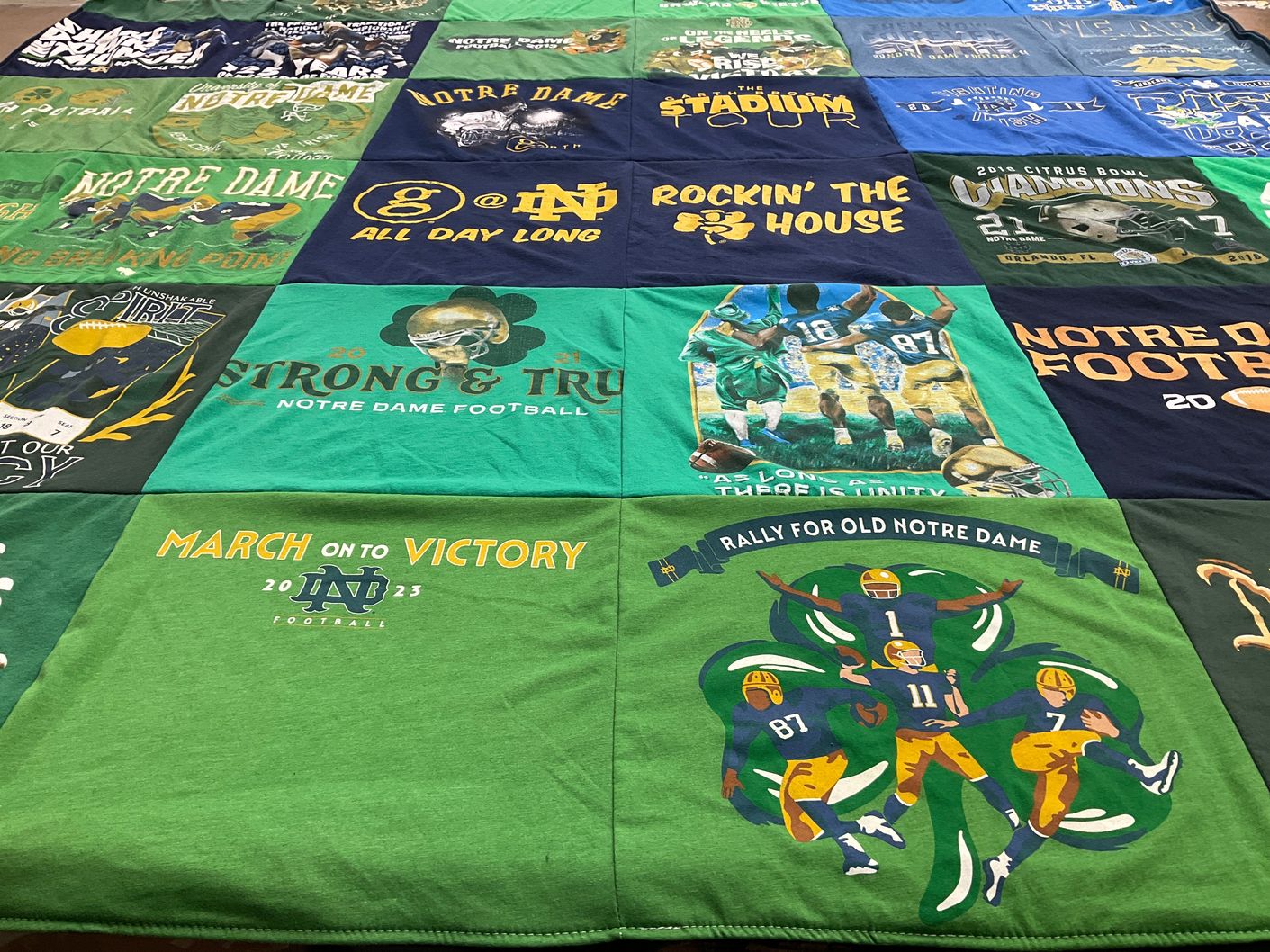 T-shirt quilt featuring notre dame football by Julie from IN