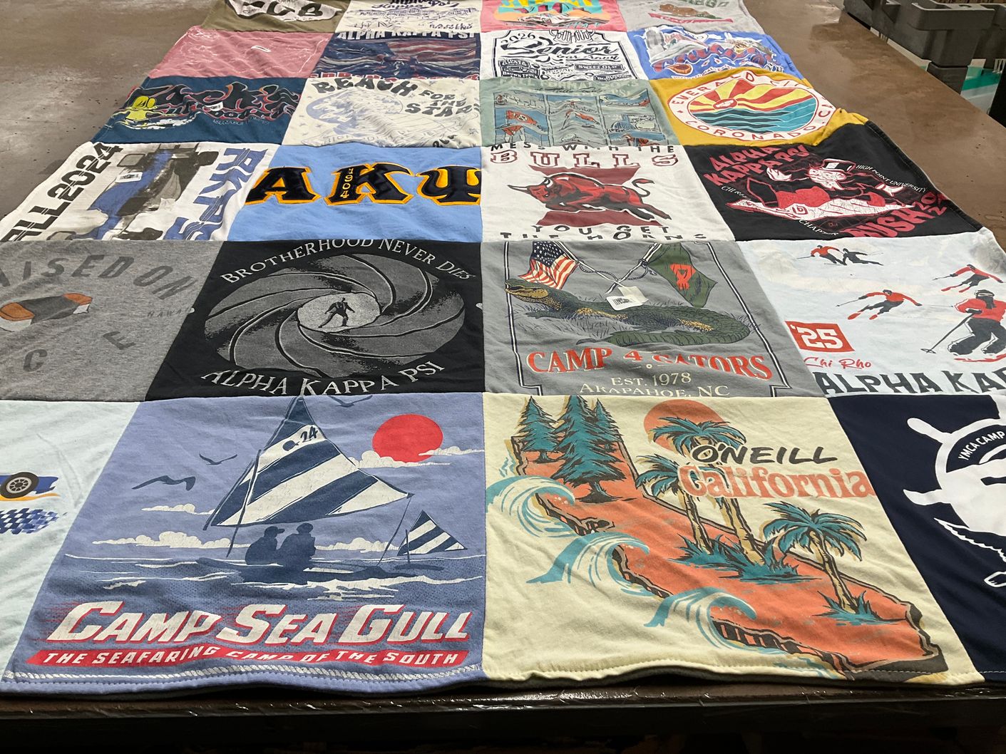 T-shirt quilt with camping, sailing themes by Carin from SC