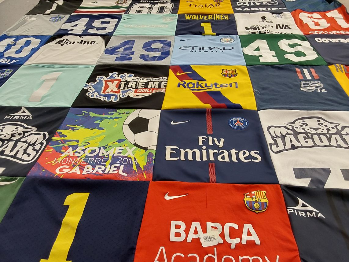 T-shirt quilt featuring paris saint-germain, barcelona football club by Heather from OH