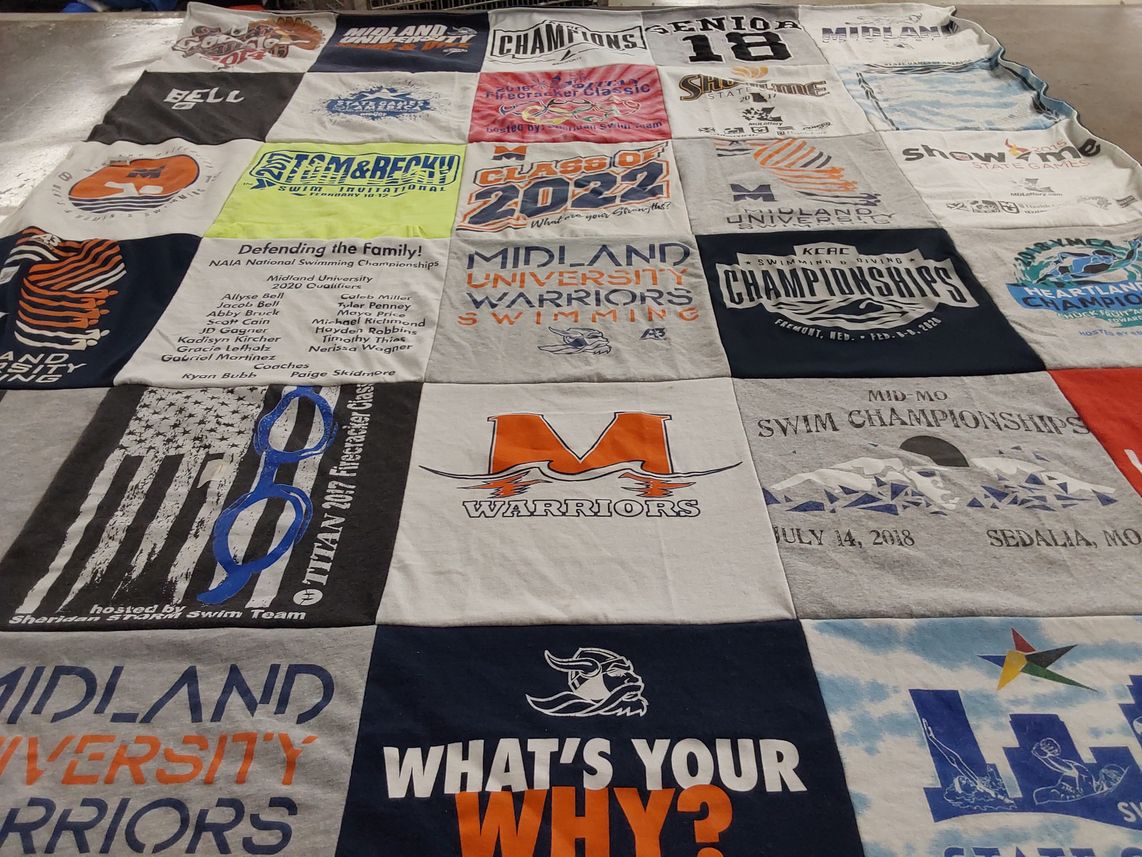 T-shirt quilt featuring midland university warriors by Robin from MO